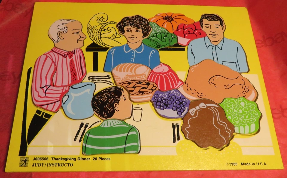 Vintage 1988 Judy Instructo Thanksgiving Dinner Wooden Puzzle 20 pc J606506 GUC - Image 2 of 4