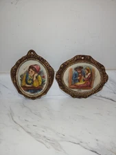 PAIR Vintage 4D Artini Sculptured Engraving Hand Painted Wall Art Thinking Girl