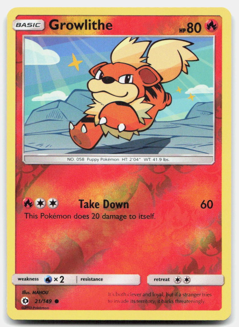 SM Base Set Growlithe NM Reverse Holo Common Pokemon Tcg Card