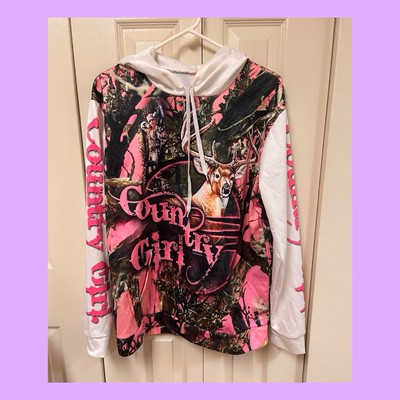 Pink and White Country Girl Hoodie Medium 