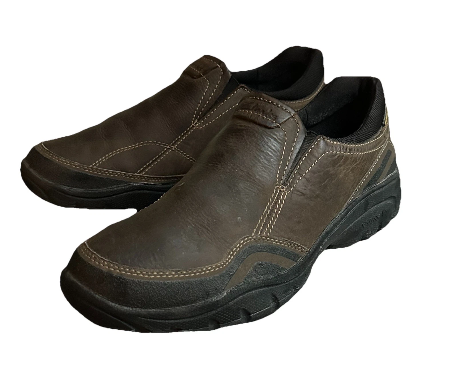 Mocassini Clarks da uomo Wave Tackle in pelle marrone taglia 10 stile M #33716