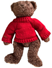 FAO Schwarz Brown Bear Red Knit Sweater Plush 15" Stuffed Embroidered Logo Soft