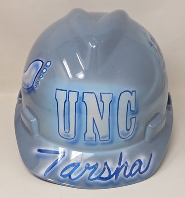 Custom Painted UNC Tar Heels Hard Hat   MSA V-Gard   Light Blue & Airbrushed