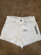 ZARA Girls White Denim Cut-Off Shorts Frayed Hem Size 13-14