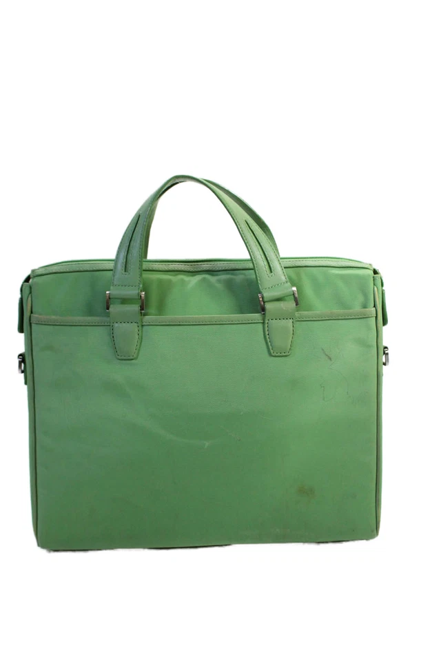 Bolsa de mão Tumi feminina de lona com zíper acolchoada forro amarelo para laptop verde claro - Imagem 4 de 4