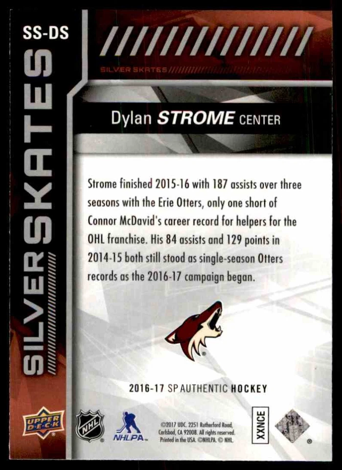 2016-17 SP Authentic Silver Skates Dylan Strome Arizona Coyotes #SS-DS - Image 2 of 2