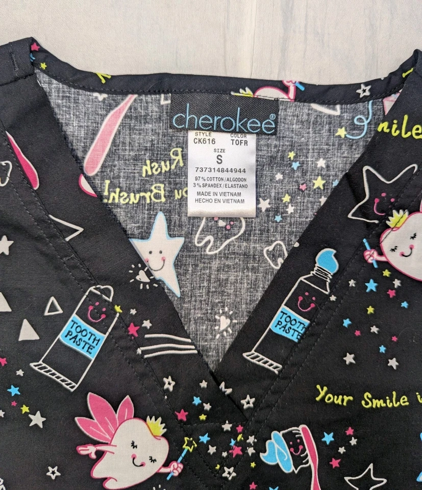 Cherokee NWT Dental Hygienist Dentist Smile Black Scrub Top Women's Small - Image 3 of 4