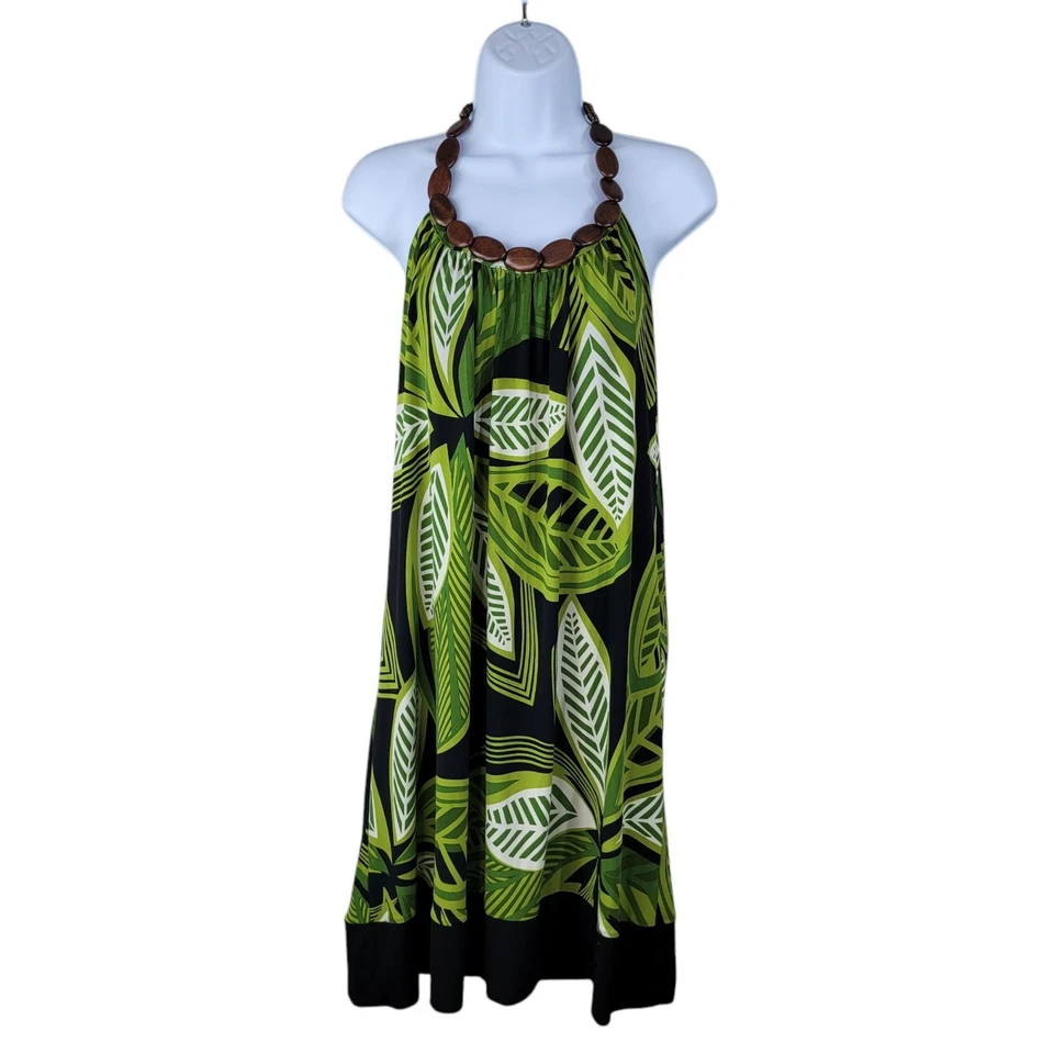 Vestido Halter de Fiesta Apt 9 Talla Grande Tropical Hawaiano Estampado de Hojas Luau Elástico Foto 2 de 4