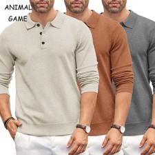 Autumn Mens Button Pullover Sweater Slim Mock Neck Knit Polo Sweaters Casual Dre