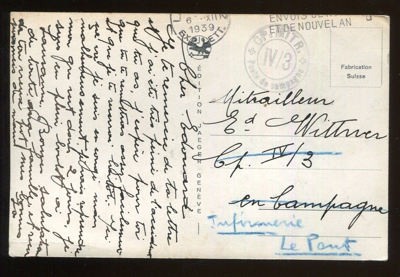 Switzerland Military Postally used Real Photo Card CP MITR IV/3 FORWARDED