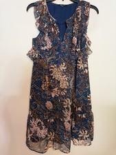 Madewell Lily Ruffle Shift Dress S Flutter Sleeves V-neck Tassels Ruffled Hem