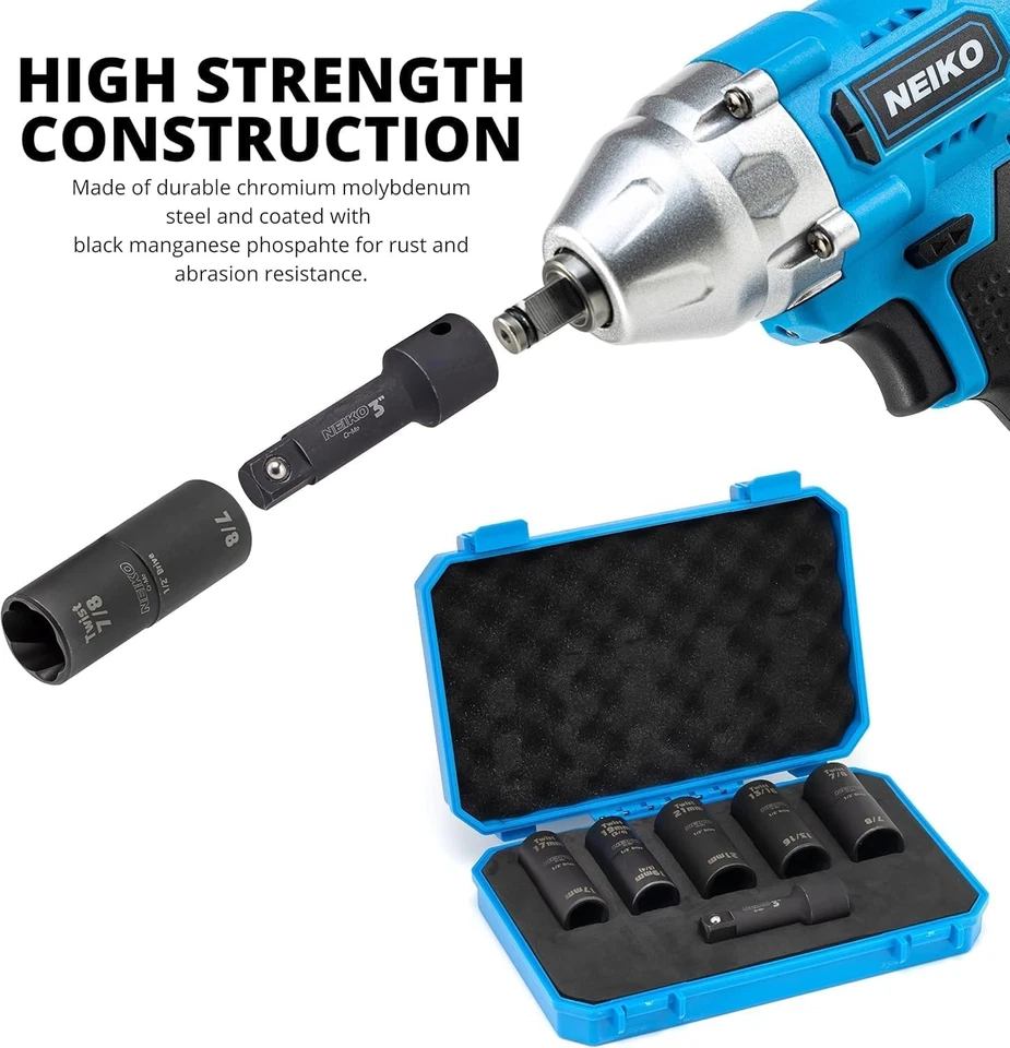 NEIKO 02340A Twist Socket Set, 6 Pc Lug Nut Extractor, SAE & Metric, 1/2 Inch - Image 3 of 4