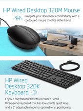 New In Sealed Box HP Wired Desktop 320MK Mouse and Keyboard,USB 9SR36UT AB