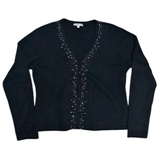 Avalin Angora Rhinestones Embellished Y2K Cardigan Gothic Sweater Large Black