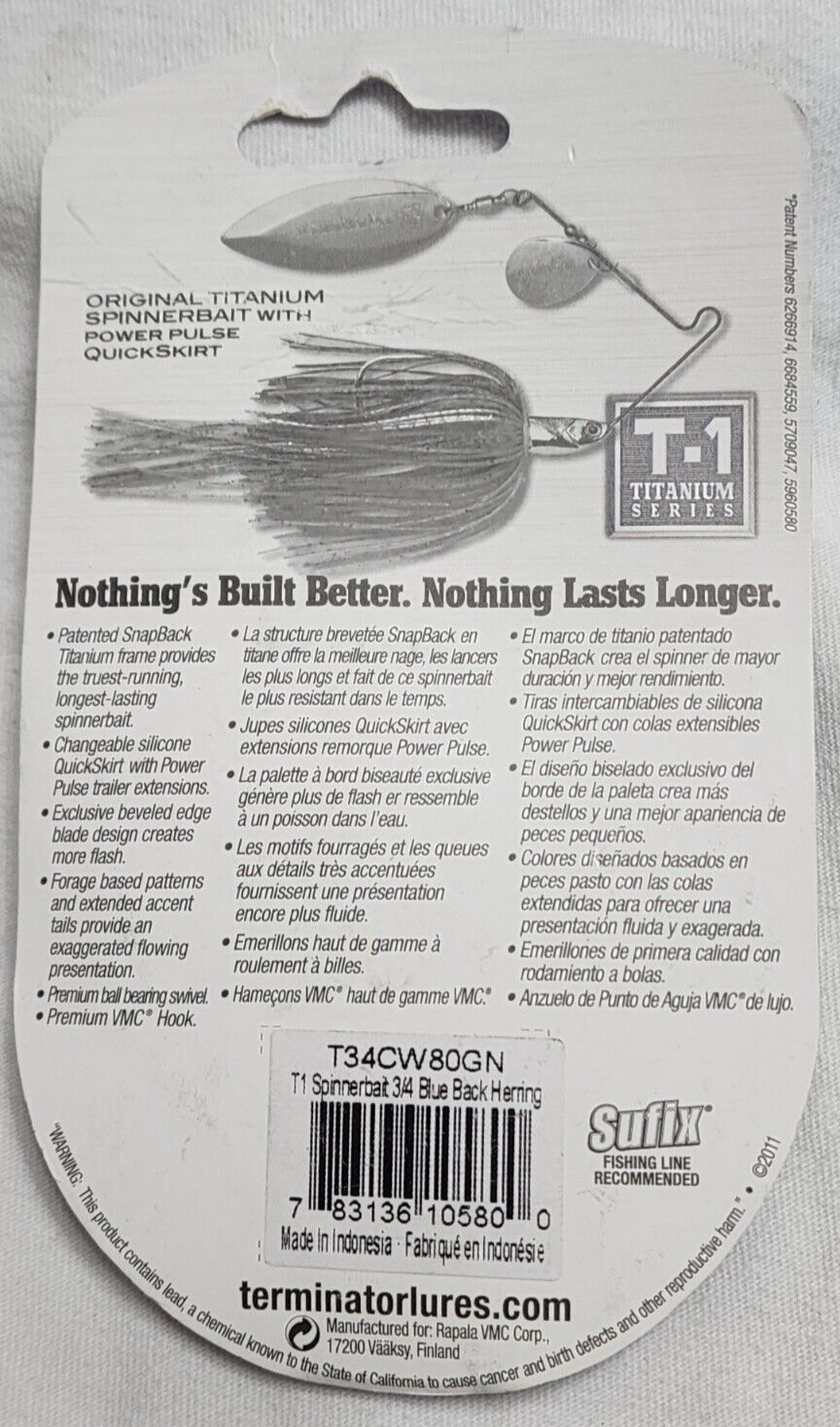 RARE Terminator T1 Titanium Spinnerbait 3/4 oz Blue Back Herring Shad Snap Back - Image 6