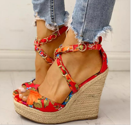 Women's Floral Cross Strap Platform 