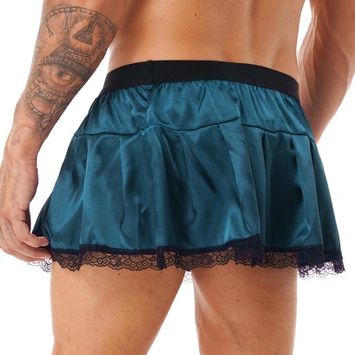 DE Herren Satin Rock Unterwäsche Nachtwäsche Spitzenbesatz Minirock Schlafanzug - Bild 28 von 65