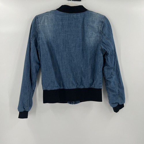 Hudson Girls Denim Embroidered Roses Bomber Jacket Pockets Size Large - Picture 3 of 8