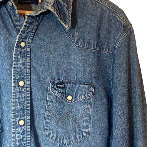 Vintage Wrangler Denim Jeans Pearl Snap Faded Distressed 19x34, Pit-Pit 26”,30”Tail - Bild 3 von 9