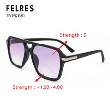 Unisex Bifocal Tinted Reading Glasses Fashion Square Full Rim Sunglasses Hot