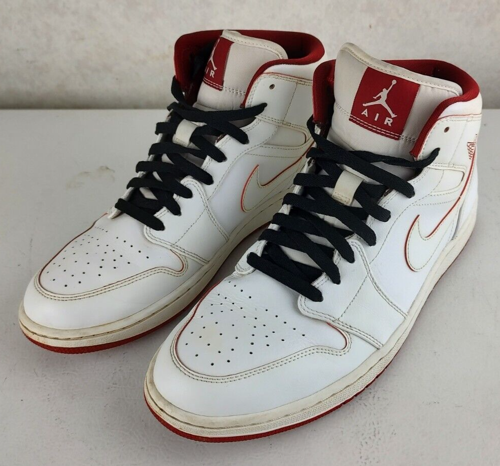 Nike Air Jordan 1 Mid Retro White Red 554724-103 Men's Size 12