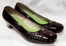 Vintage BROWN JEWELED PATENT LEATHER Rhinestone Heel Pump Platform Women 7 Used