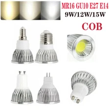 Dimmable GU10 E27 E14 MR16 COB LED Spotlights Bulb 9W 12W 15W Super Bright Lamp