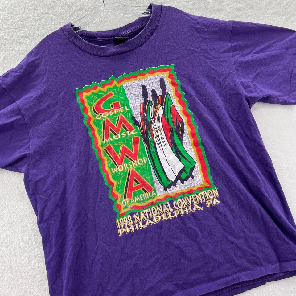 Винтажная мужская рубашка Mass Choir 2XL фиолетовая 1998 США короткий рукав Philly для взрослых XXL - Изображение 3 из 4