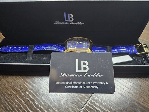 New In Box Louis Bolle automatic watch with Blue Dial and Blue Leather Band - Picture 9 of 14