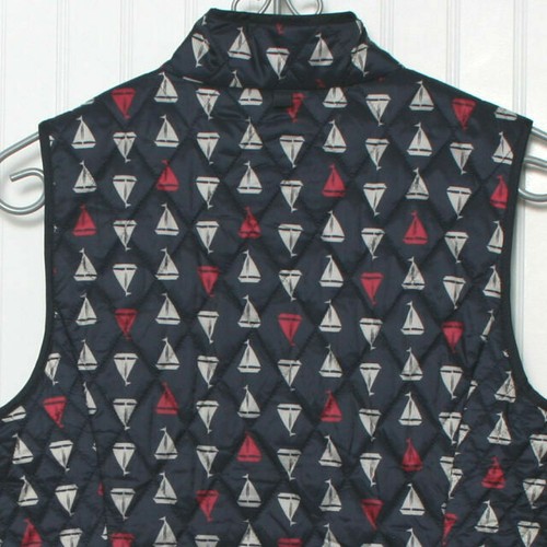 Talbots Womens Sailboat Print Red White Blue Full Zip Pockets Tunic Vest Medium - Picture 8 of 9