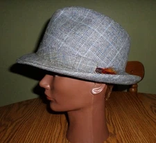 RICHMAN BROTHERS vtg med fedora hat 1960s plaid w/ feather Cleveland OHIO