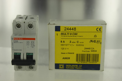 SQUARE D MERLIN GERIN 24448 SUPPLEMENTARY PROTECTOR 480Y/277V 8A 2P NEW