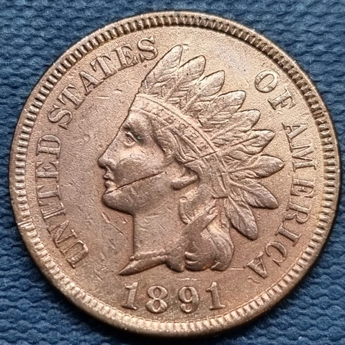 1891 Indian Head Cent 1c Higher Grade AU Details #88754
