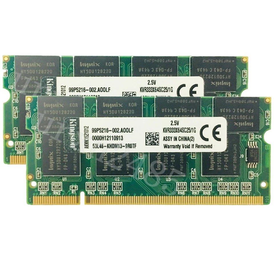 Par Kingston 2Go 2x 1Go PC-2700 333MHz DDR1 KVR333X64SC25/1G portable Memoria FR - Photo 3/4