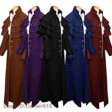 Victorian Style Mens Medieval Frock Coat Long Trench Cape Cloak Costume Jackets