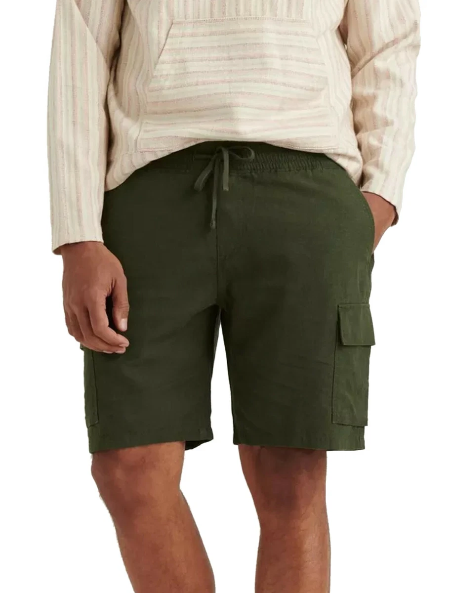 Lucky Brand Mens Dark Green Linen Blend Flat Front Cargo Shorts