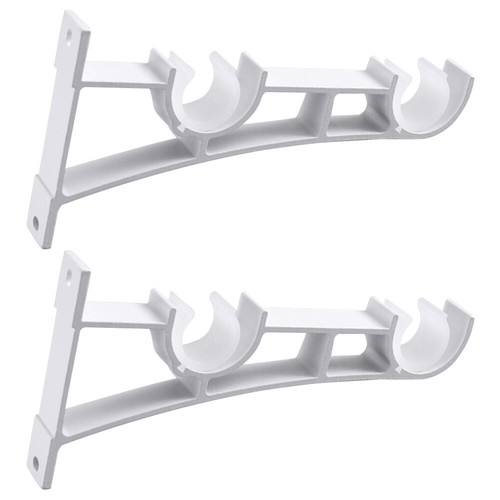 2 Pack Double Curtain Rod Brackets Curtain Rod Holders for Drapery Rod (White) - Picture 5 of 7