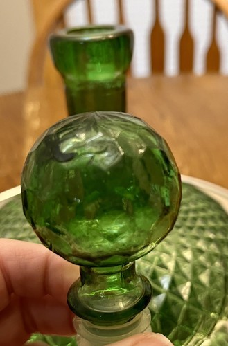 Empoli Green Diamond Cut Ship Glass Decanter And Six Glasses VTG MCM Italy Gift - Picture 17 of 24