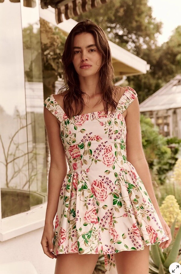 Free People Matilde Поплиновое мини-платье с заниженной талией и цветочным галстуком-бабочкой L