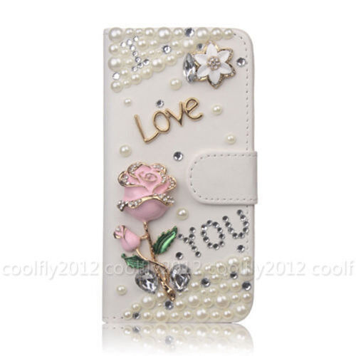 Bling Flip Leder Diamanten Geldbörse Damen Handy Abdeckung Etui für Motorola Nokia - Bild 17 von 18