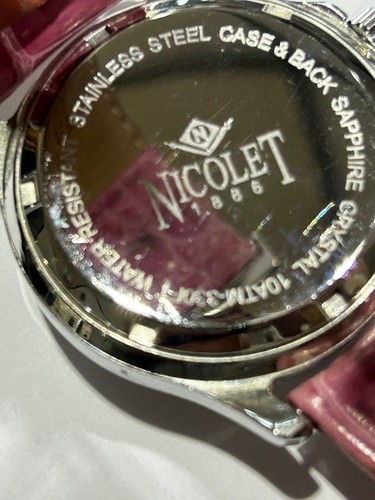 Nicolet 1886 Wrist Watch Automatic Battery RARE Water Resistant 10atm Sapphire - Picture 3 of 4