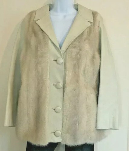 Vtg Retro Blonde Mink Leather Fur Jacket Coat Needs Repair Approx. Petite Small - Picture 4 of 13