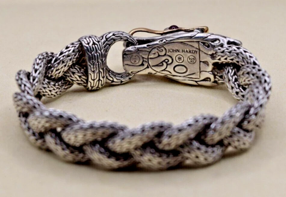 Pulsera John Hardy Naga, 15 mm, Plata de Ley y Oro 18K, Ojos Rubí, Unisex Foto 3 de 4