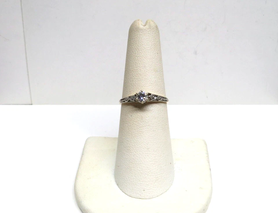 💍Vintage Antique 10K Yellow White GOLD Diamond Engagement Promise Ring size 6.5 - Image 3 of 4