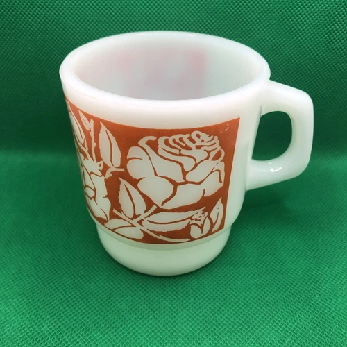 Anchor Hocking/Fire King Orange Roses Coffee Mug/ D Handle