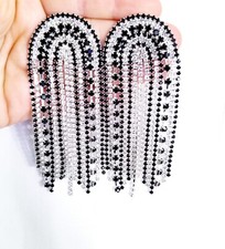 Black Drop Dangle Chandelier Rhinestone Crystal Pageant Bridal Earrings 4 Inch