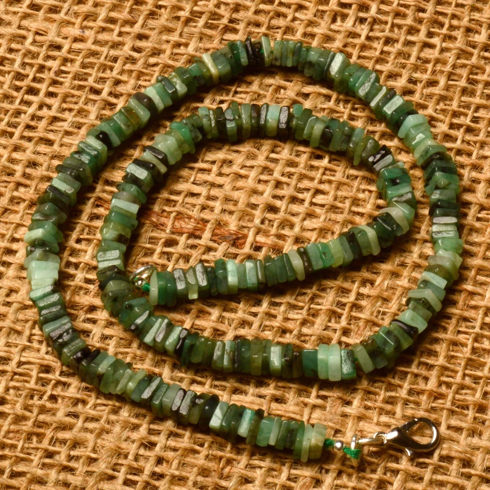 Natural Emerald Gemstone 6 mm Size Square Heishi Shape Beads 16" Necklace - Image 3 of 4