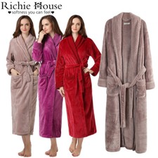 RH Women Fleece Hooded Bathrobe - Plush Long Robe Shawl Collar Spa Coat RH1591
