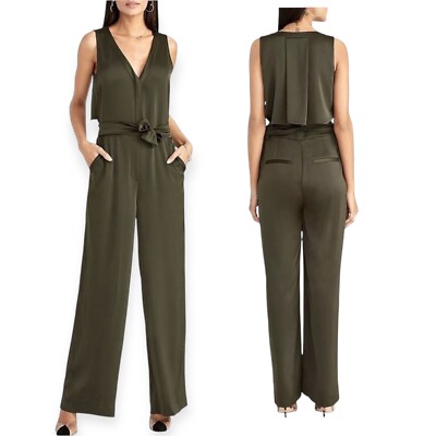 Rachel Roy Women's Green Sleeveless V-Neck Belted Jumpsuit Casual sz 2  NWT $159