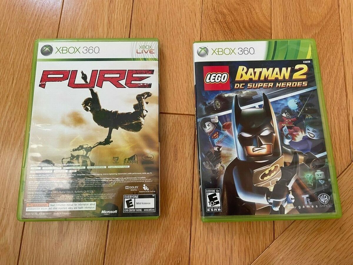 LEGO Batman 1 & 2 Lot Xbox 360 + PURE Motocross 3 Game Bundle, Complete